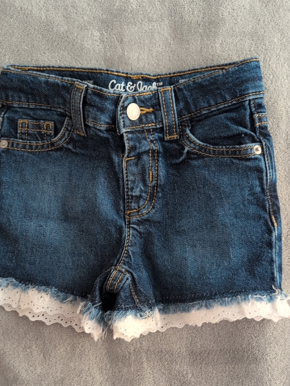 Cat & Jack Dark Blue Denim Shorts with White Lace Trim